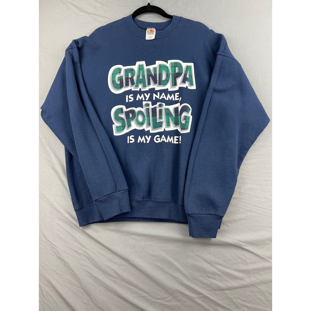 Fruit of the Loom Sweatshirt Mens XL Grandpa Spoiling Game Navy Blue USA Made
